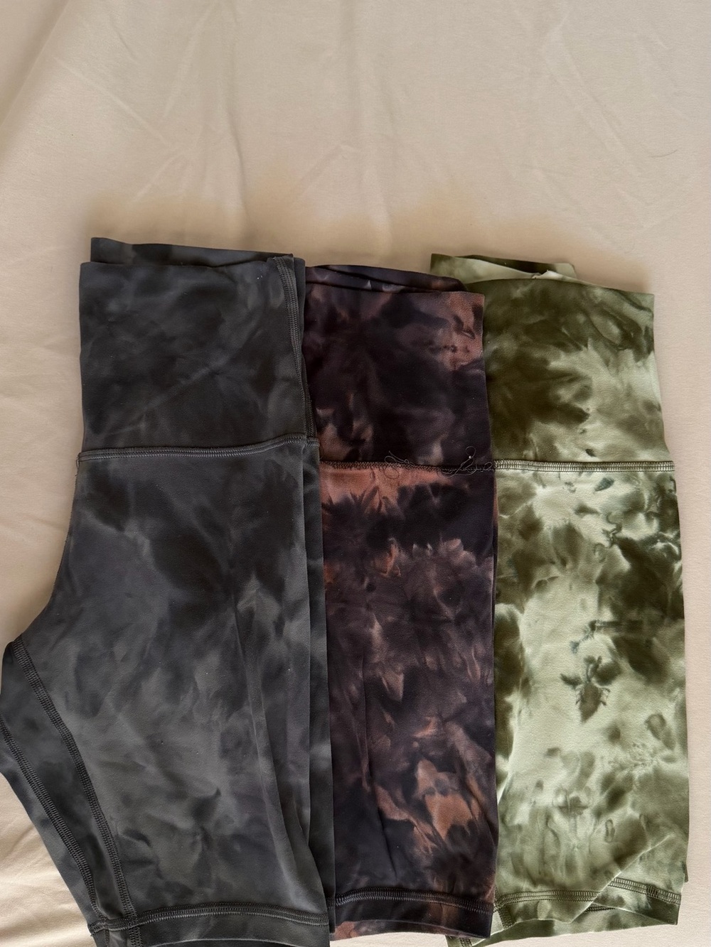 lululemon athletica Tie-Dye Athletic Shorts Trio — Black, Brown, Green